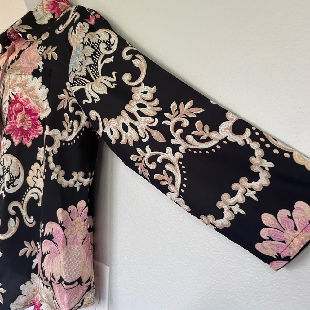 Elegant pattern front button blouse 1XL - Picture 2 of 8